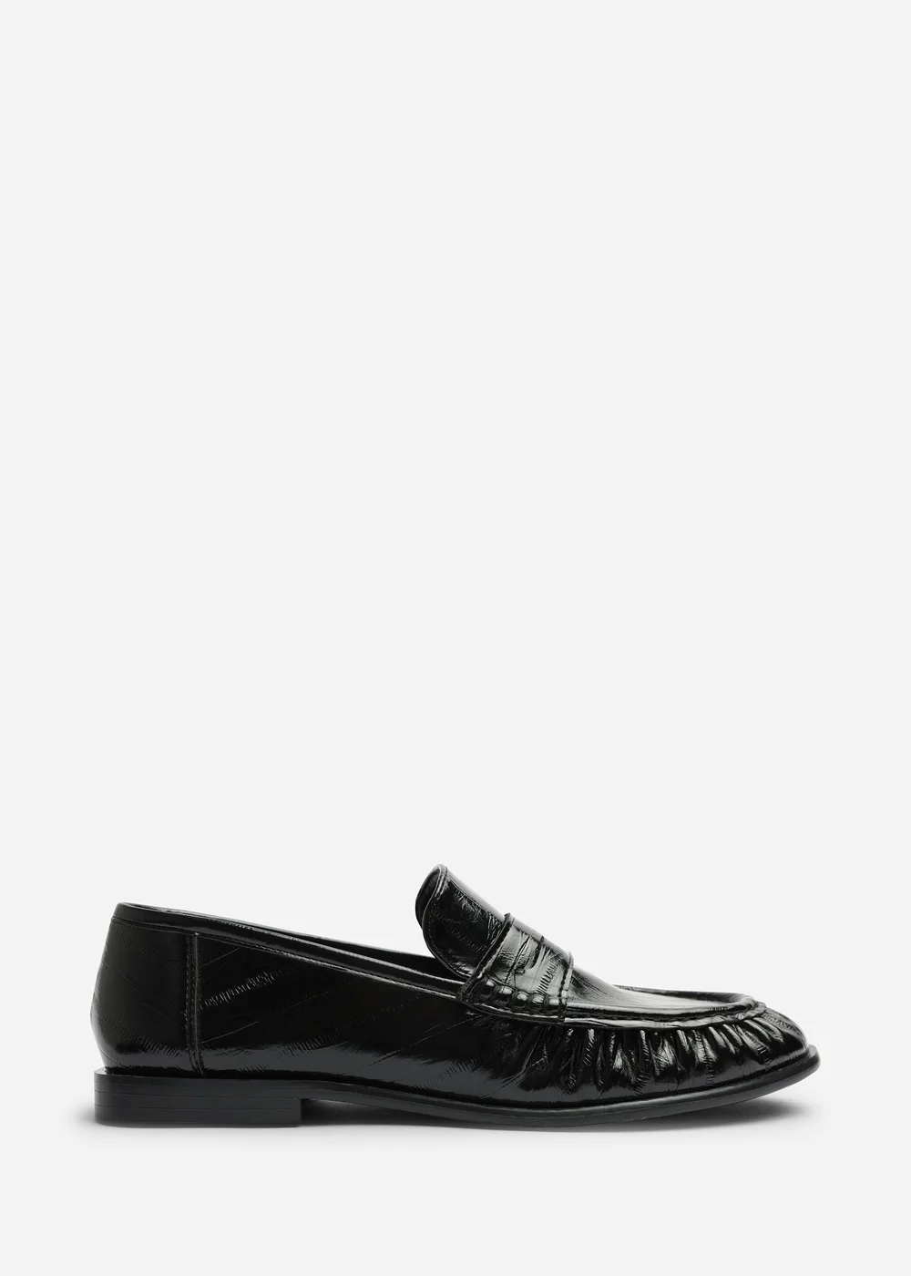Where's That From Charleigh Black Wide Fit Ruched Detail Flat Penny Loafers - 5 Wide Image 2