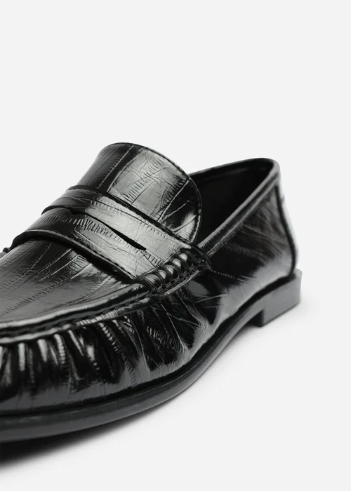Where's That From Charleigh Black Wide Fit Ruched Detail Flat Penny Loafers - 5 Wide Image 5