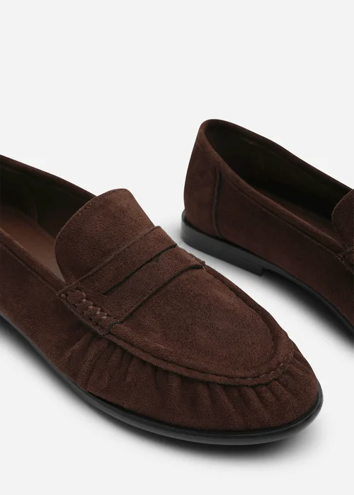 Where's That From Charleigh Dark Brown Wide Fit Ruched Detail Flat Penny Loafers - 7 Wide Image 5