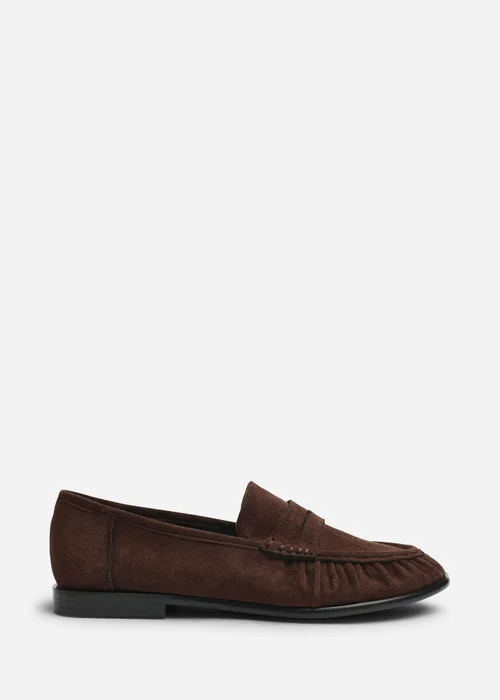 Where's That From Charleigh Dark Brown Wide Fit Ruched Detail Flat Penny Loafers - 7 Wide Image 1