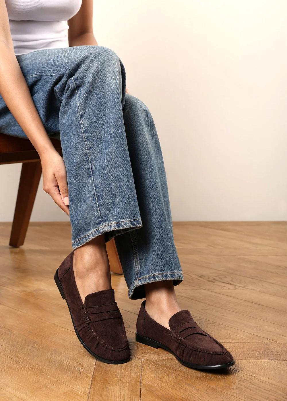 Where's That From Charleigh Dark Brown Wide Fit Ruched Detail Flat Penny Loafers - 7 Wide Image 2