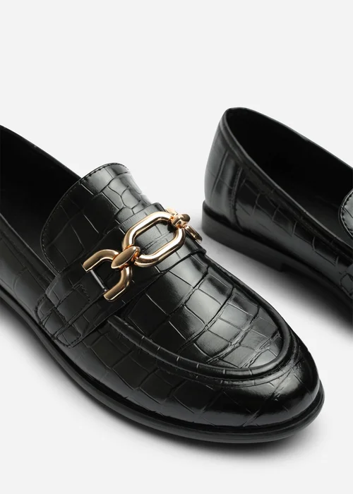 Where's That From Lettie Black Croc Chain Trim Detail Flat Loafers - 5 Image 5