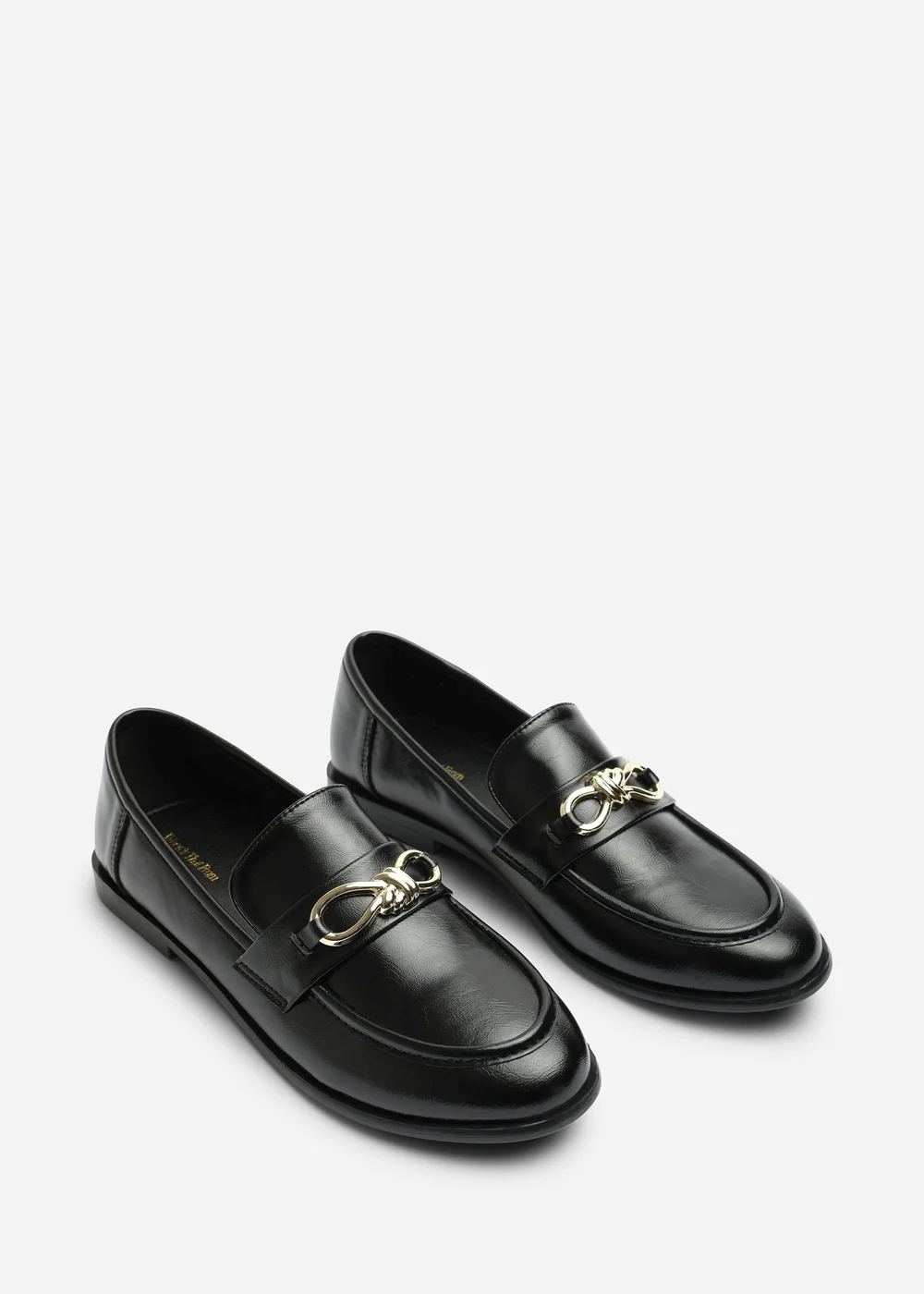 Where's That From Freyja Black Wide Fit Black Knot Trim Hardware Detail Flat Loafers - 7 Wide Image 4