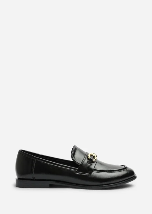Where's That From Freyja Black Wide Fit Black Knot Trim Hardware Detail Flat Loafers - 7 Wide Image 2