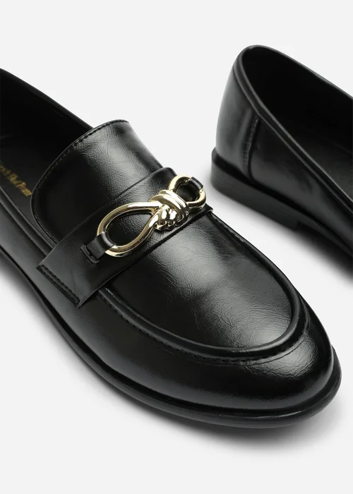 Where's That From Freyja Black Wide Fit Black Knot Trim Hardware Detail Flat Loafers - 7 Wide Image 5