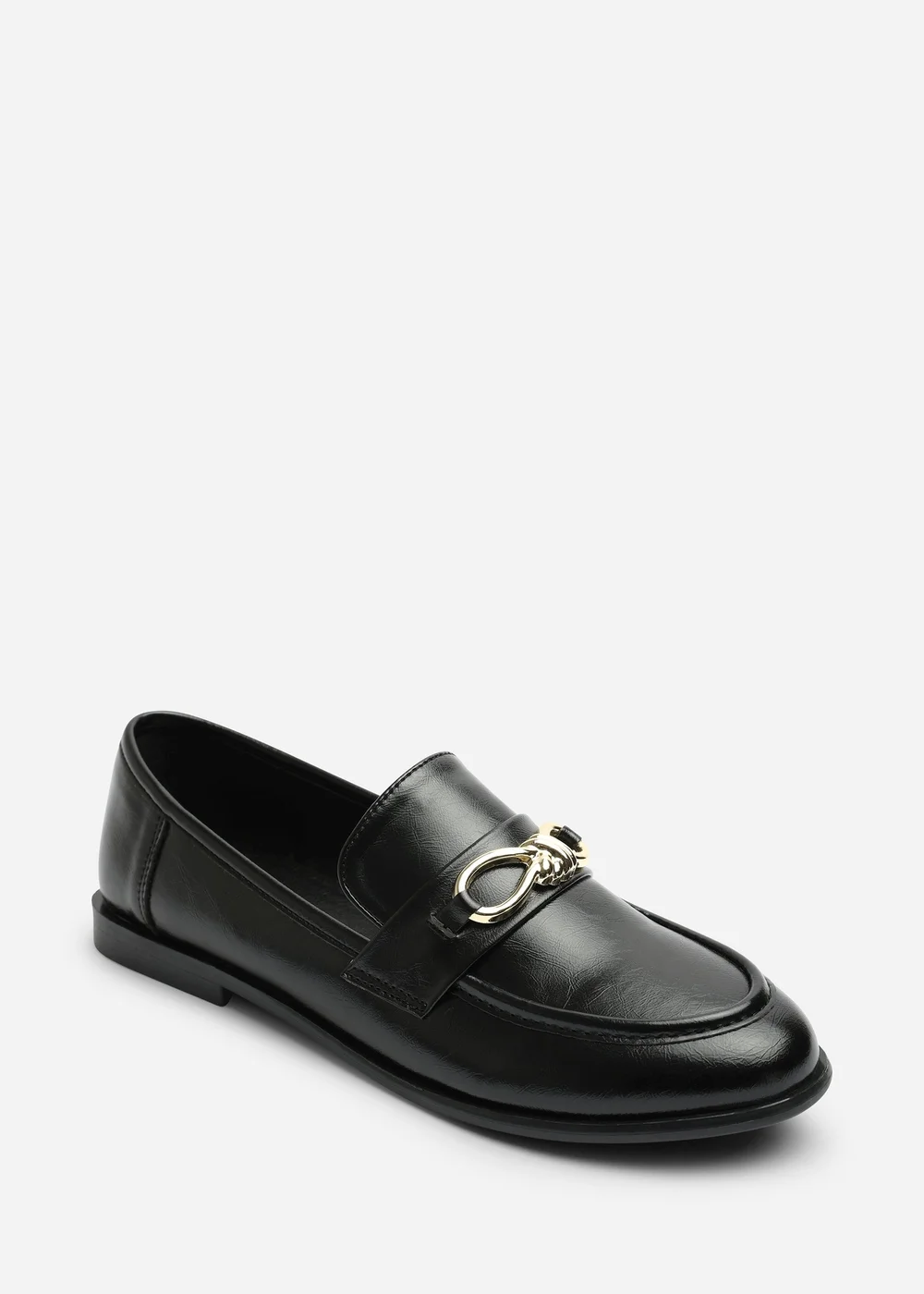 Where's That From Freyja Black Wide Fit Black Knot Trim Hardware Detail Flat Loafers - 7 Wide Image 3