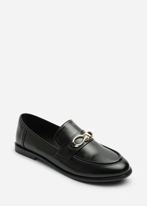 Where's That From Freyja Black Wide Fit Black Knot Trim Hardware Detail Flat Loafers - 7 Wide Image 3