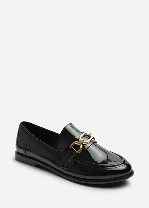 Where's That From Lettie Black Wide Fit Chain Trim Detail Flat Loafers - 6 Wide Image 3