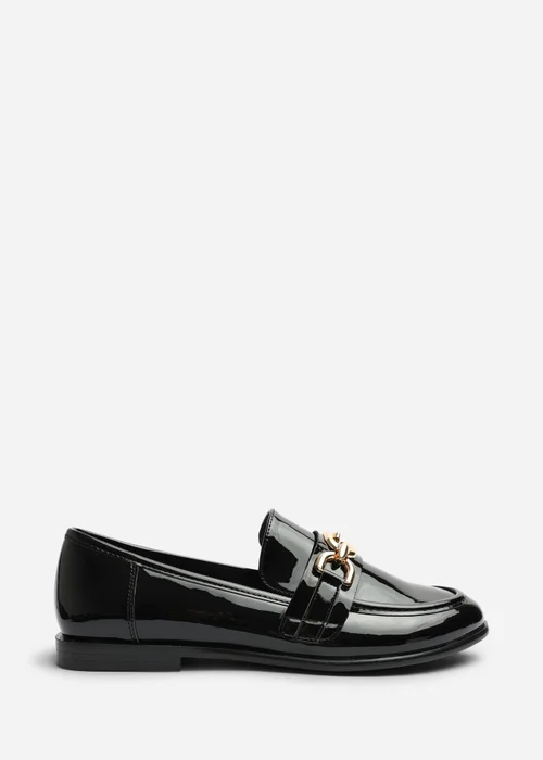 Where's That From Lettie Black Wide Fit Chain Trim Detail Flat Loafers - 6 Wide Image 1