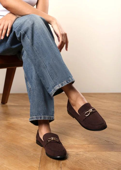 Where's That From Freyja Dark Brown Knot Trim Hardware Detail Flat Loafers - 5 Image 2