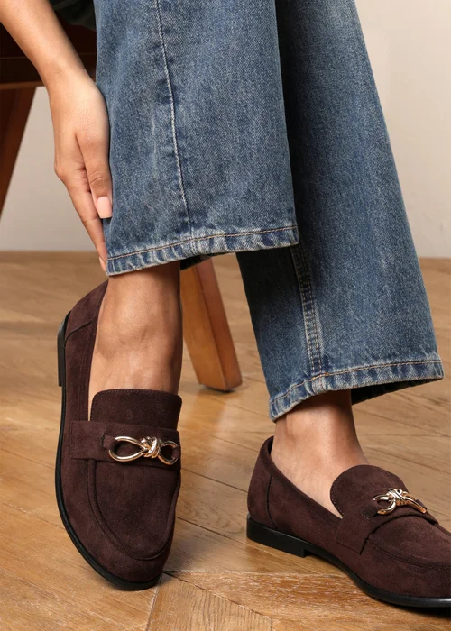 Where's That From Freyja Dark Brown Knot Trim Hardware Detail Flat Loafers - Size 5 Image 5