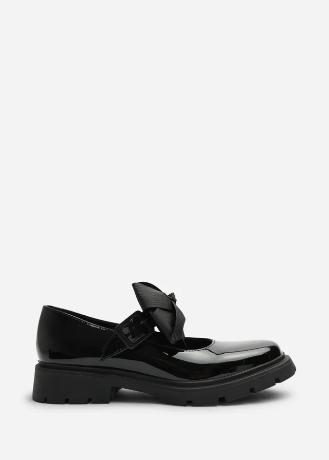 Where's That From Ainhoa Black Mary Jane Bow Detail Strap Shoes