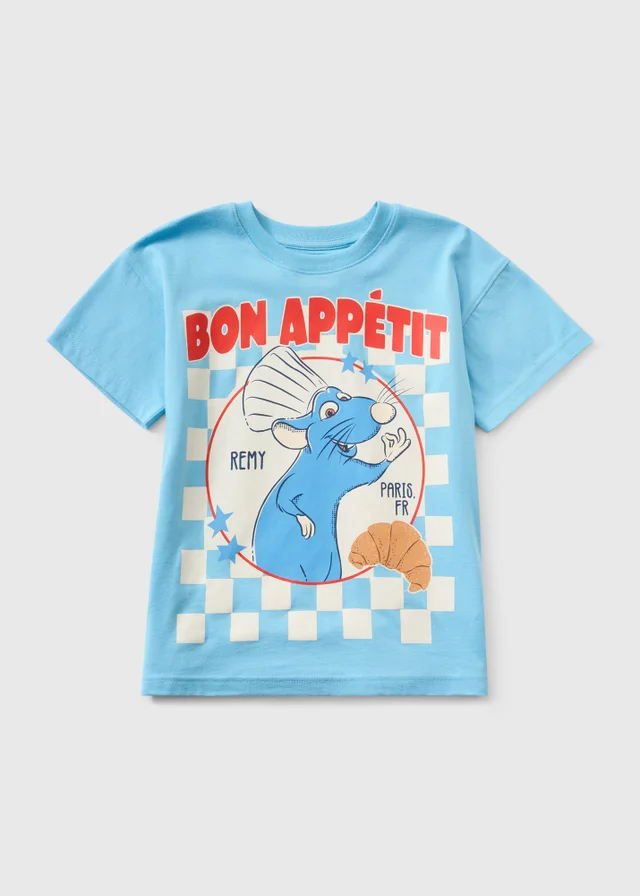 Disney Pixar Ratatouille Boys Blue Check Bon Appétit T-Shirt (1-7yrs)