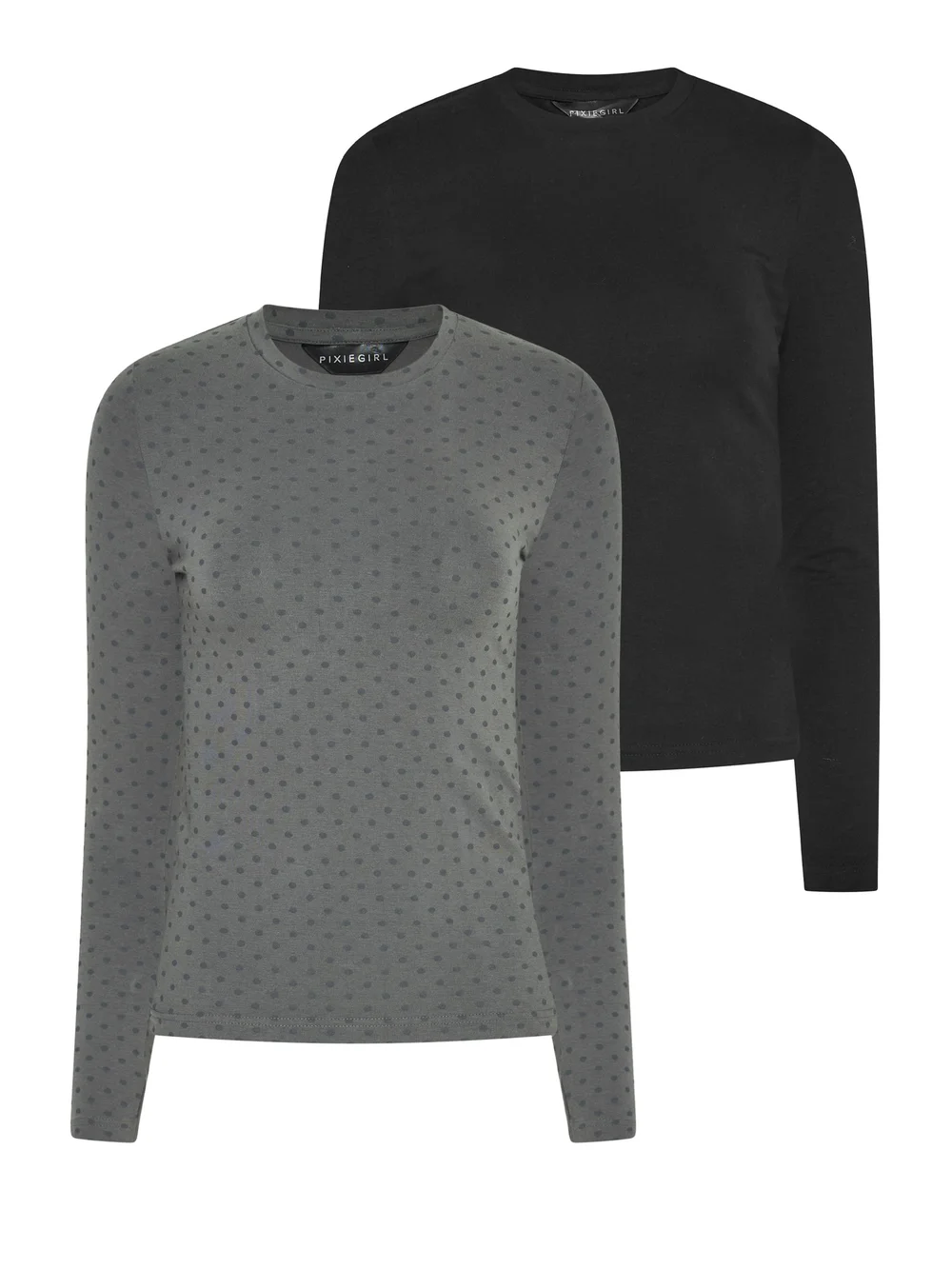 PixieGirl Petite 2 Pack Black & Grey Polka Dot Cotton Top - 6 Image 1
