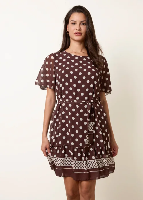 Blue Vanilla Brown Polka Dot Short Sleeve Border Dress - S Image 3