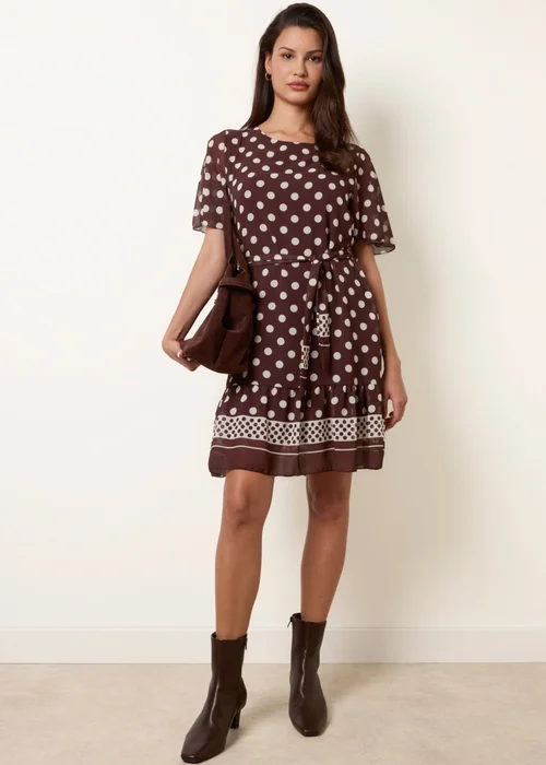 Blue Vanilla Brown Polka Dot Short Sleeve Border Dress - S Image 1