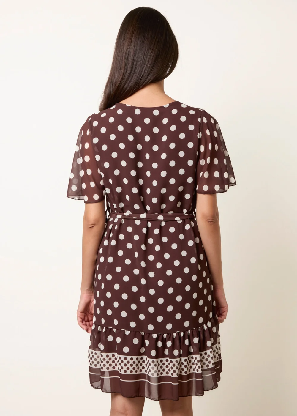 Blue Vanilla Brown Polka Dot Short Sleeve Border Dress - S Image 4