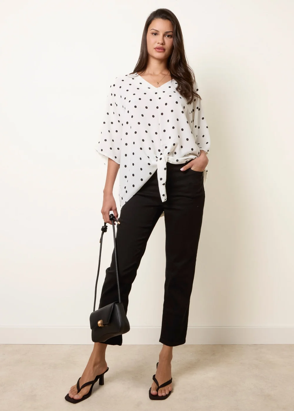 Blue Vanilla White Polka Dot Knot Front Top - S/M Image 2