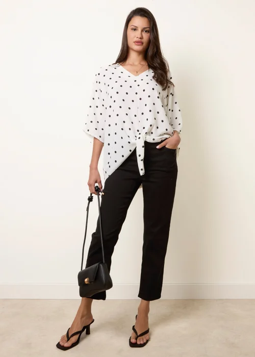 Blue Vanilla White Polka Dot Knot Front Top - S/M Image 2