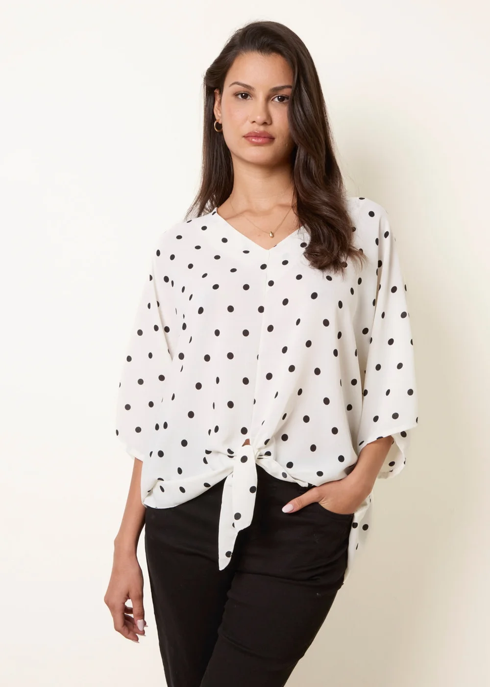 Blue Vanilla White Polka Dot Knot Front Top - S/M Image 3