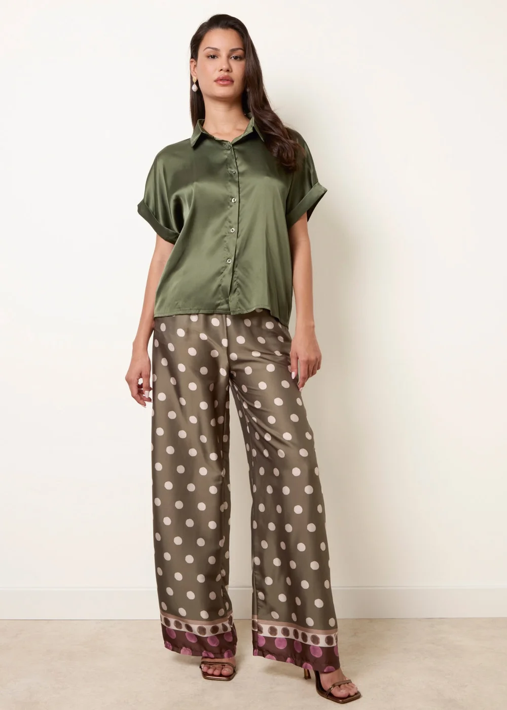 Blue Vanilla Khaki Tie Shirt Polka Dot Trouser Set - One Size Image 2