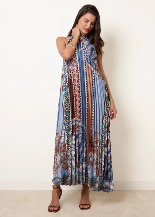 Blue Vanilla Blue Satin Pleated Dress - S/M Image 3