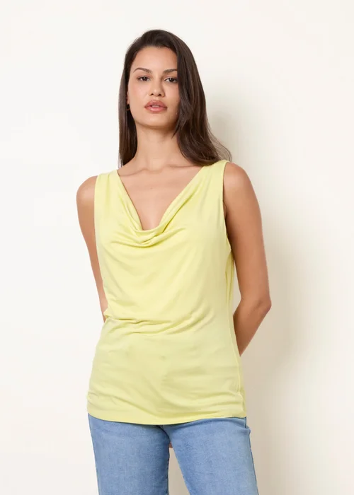 Blue Vanilla Yellow Sleeveless Cowl Neck Viscose Jersey Top - One Size Image 2