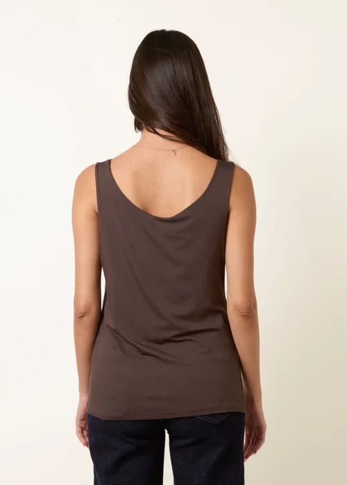 Blue Vanilla Brown Sleeveless Cowl Neck Viscose Jersey Top - One Size Image 4