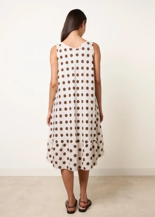 Blue Vanilla Beige Polka Dot Linen Like Dress - One Size Image 4