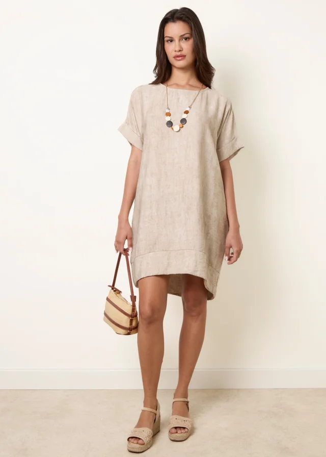 Blue Vanilla Beige Washed Effect Tunic Dress