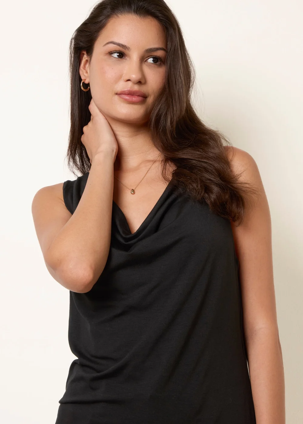 Blue Vanilla Black Sleeveless Cowl Neck Viscose Jersey Top - One Size Image 3