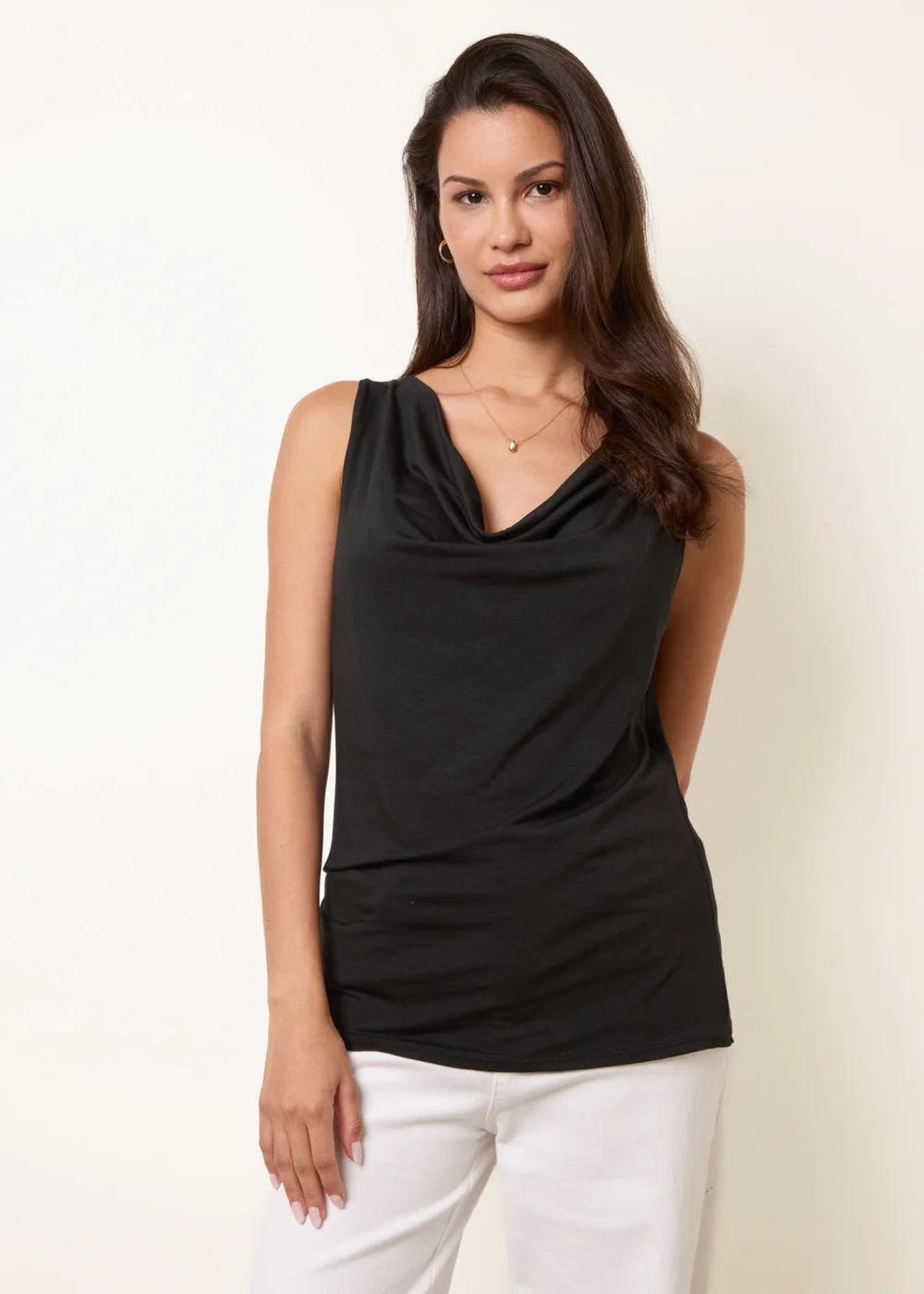 Blue Vanilla Black Sleeveless Cowl Neck Viscose Jersey Top - One Size Image 2