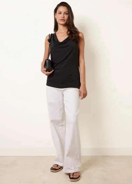 Blue Vanilla Black Sleeveless Cowl Neck Viscose Jersey Top - One Size Image 1