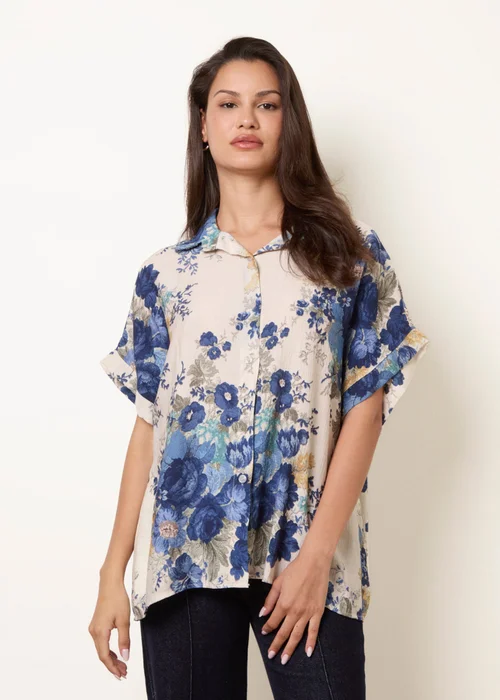 Blue Vanilla Navy Floral Button Front Shirt - M/L Image 1