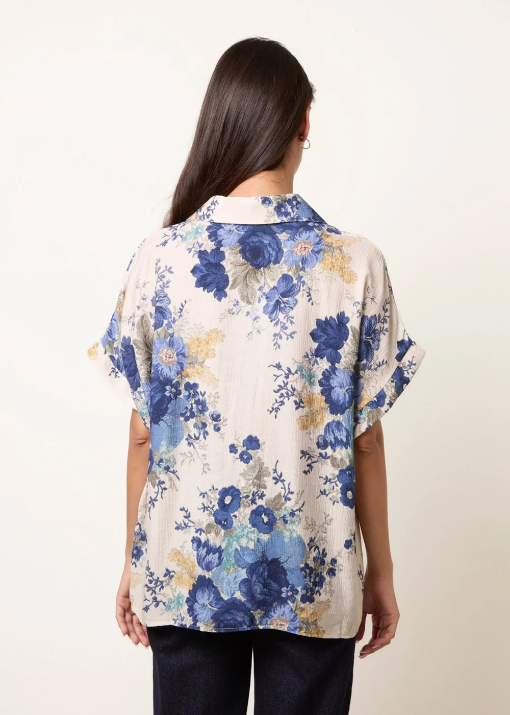Blue Vanilla Navy Floral Button Front Shirt - M/L Image 4