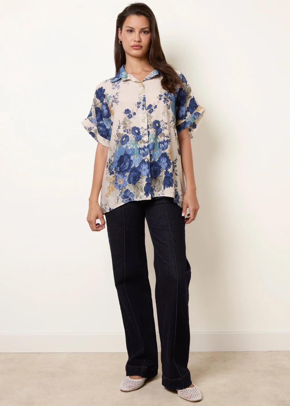 Blue Vanilla Navy Floral Button Front Shirt - M/L Image 3