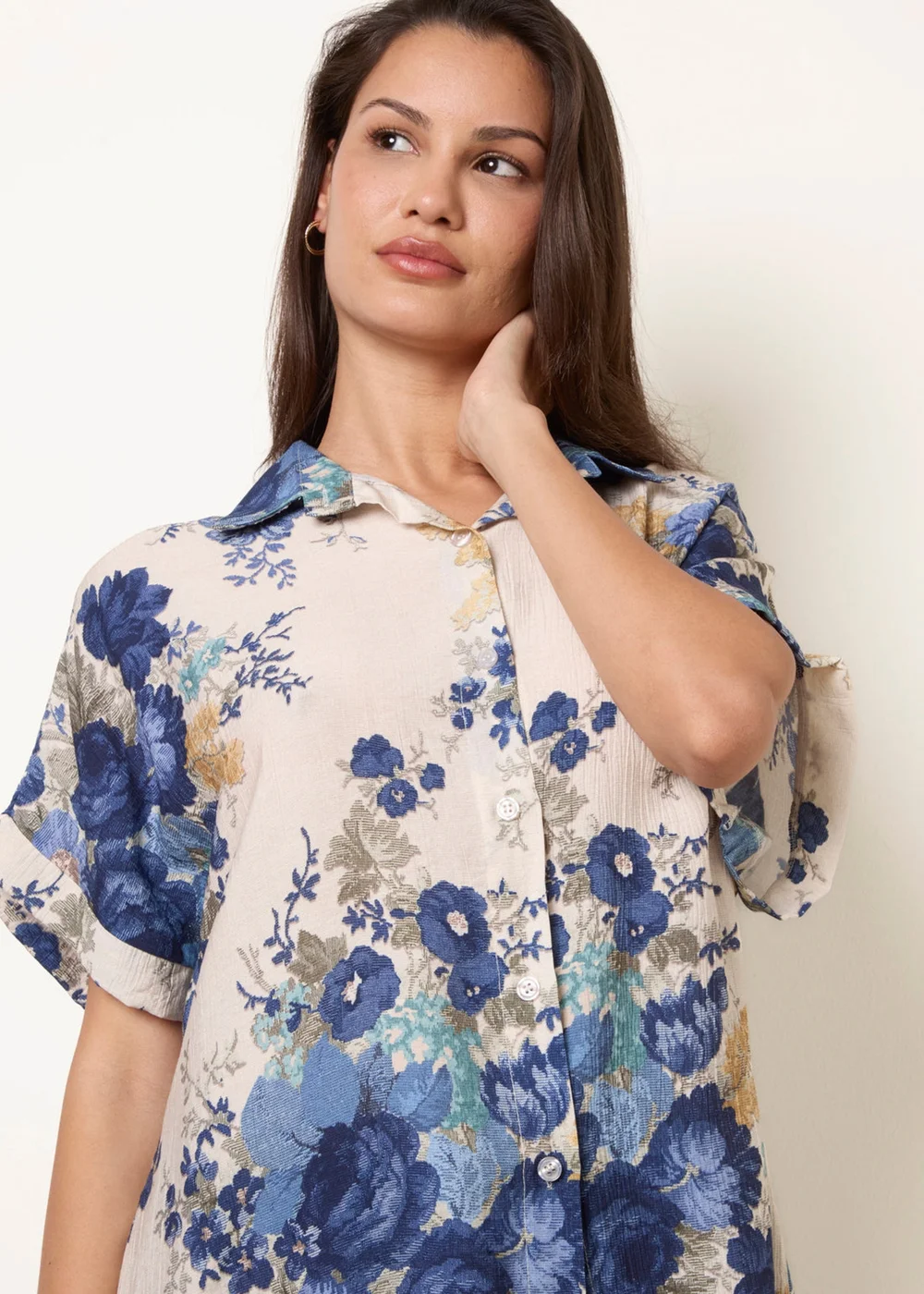 Blue Vanilla Navy Floral Button Front Shirt - M/L Image 2