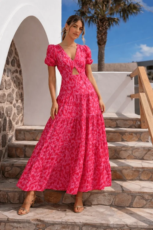 Style Cheat Pink Animal Zoe Tiered Cutout Maxi Dress - 18 Image 1