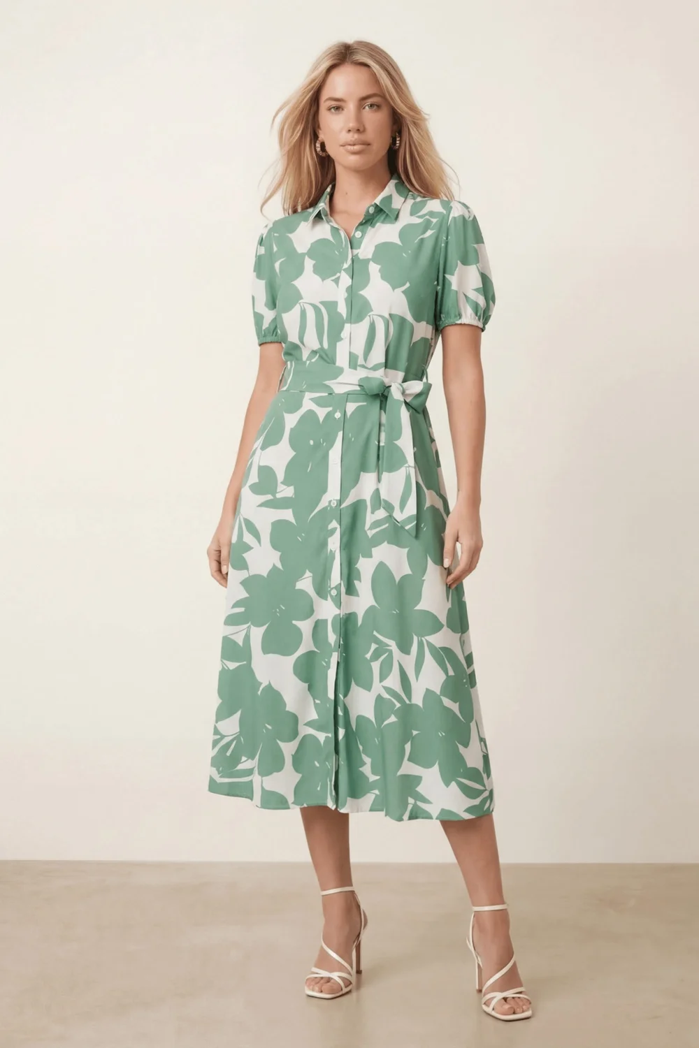 Style Cheat Green Tie Front Shirt Dress - 12 Image 1