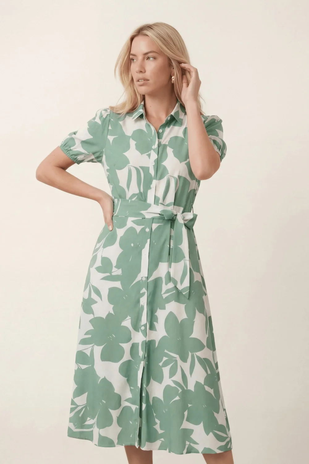 Style Cheat Green Tie Front Shirt Dress - 12 Image 2