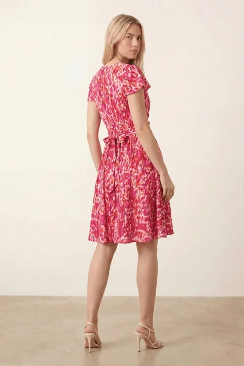 Style Cheat Pink Abstract Floral Mini Dress With V-neck Pockets - 14 Image 4