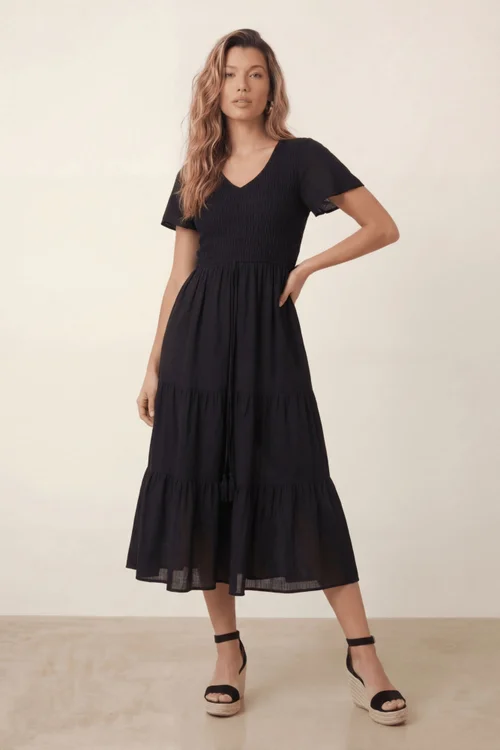 Style Cheat Black V Neck Shirred Midi Dress - 12 Image 4