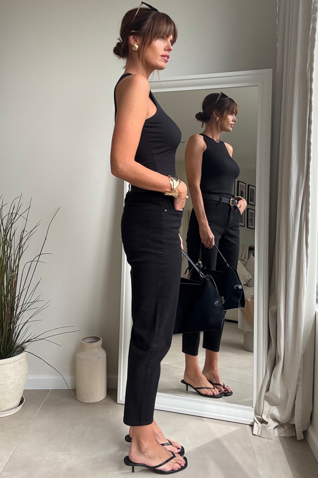 Style Cheat Black Mid-Ankle Straight-Leg Trousers