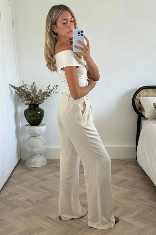 Style Cheat Claire Neutral Linen Straight Leg Trouser - 6 Image 4