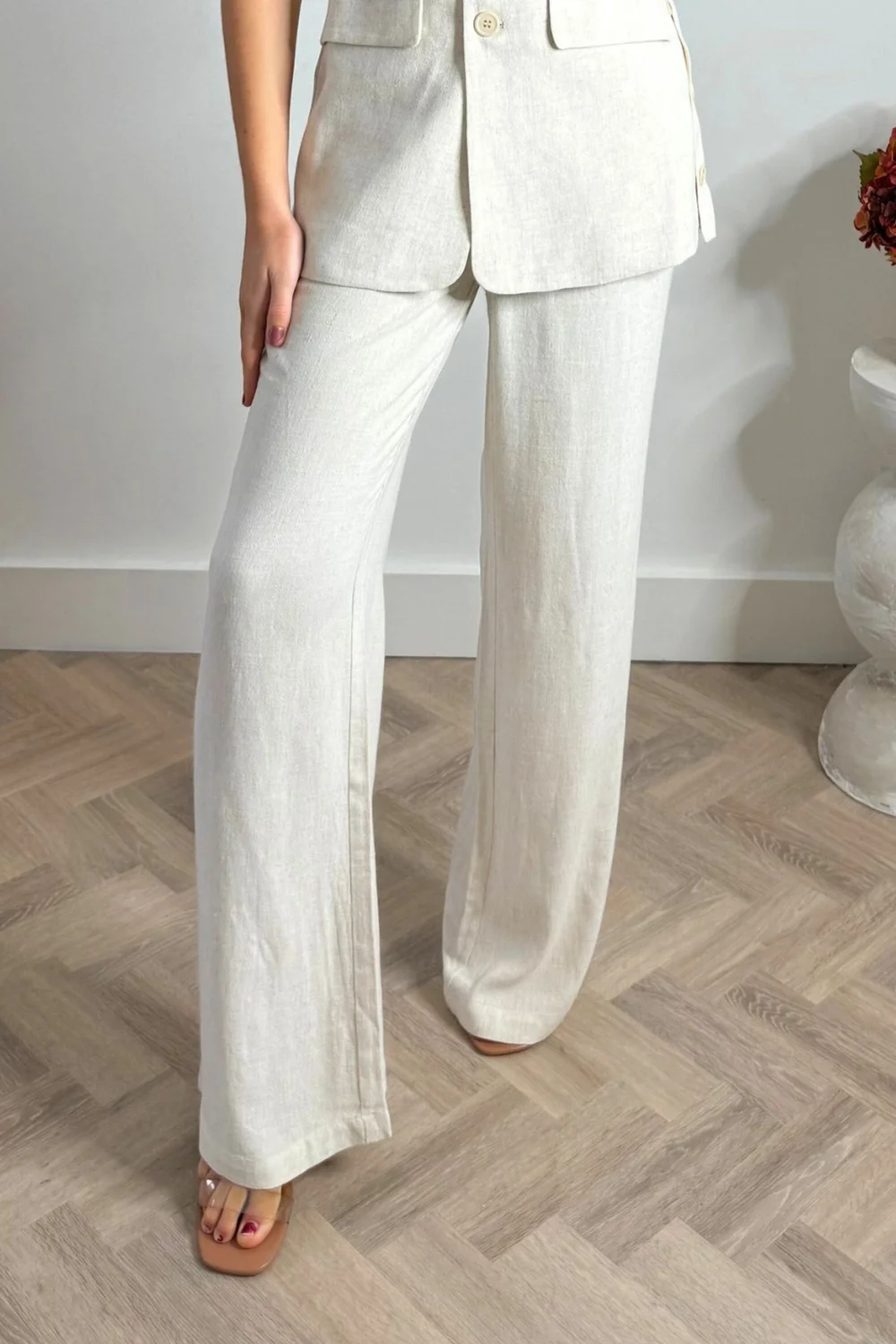 Style Cheat Claire Neutral Linen Straight Leg Trouser - 6 Image 2