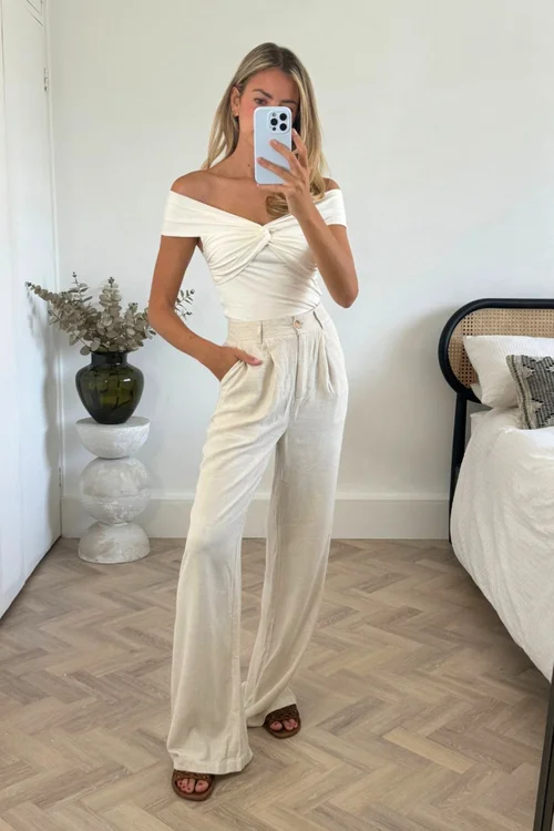 Style Cheat Claire Neutral Linen Straight Leg Trouser - 6 Image 3