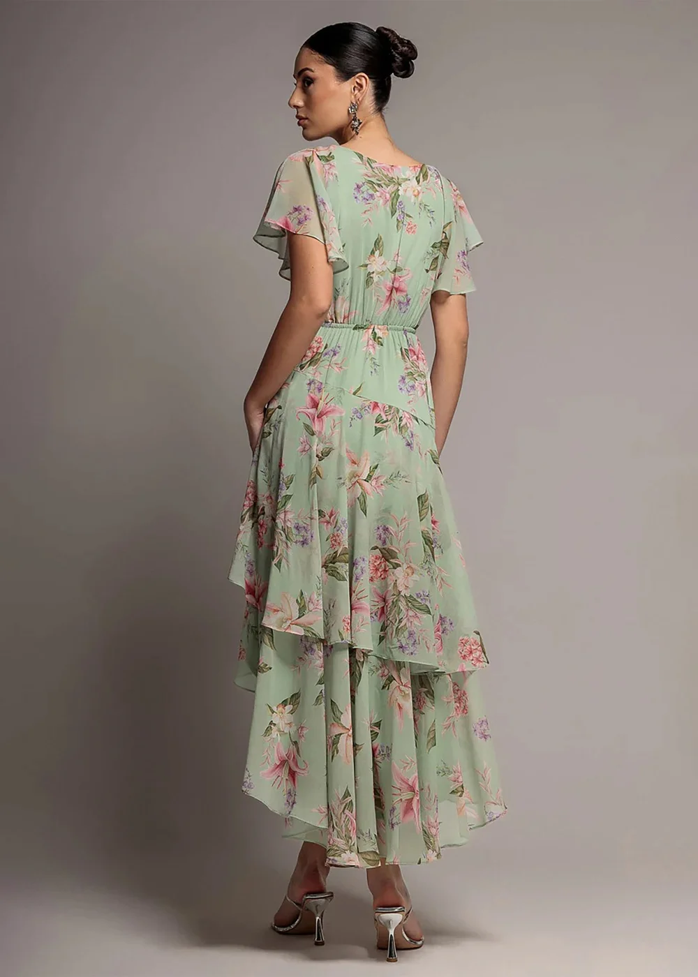 Goddiva Sage Green Flutter Sleeve Chiffon Midaxi Wrap Dress - 8 Image 3