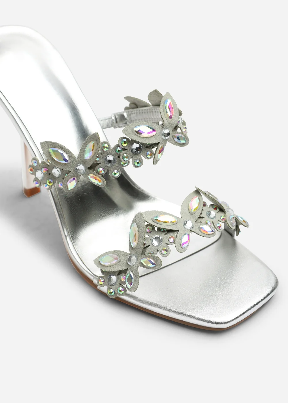 Where's That From Dazira Silver Cut Out Flower Trim Detail Heeled Mules - Size 6 Image 4