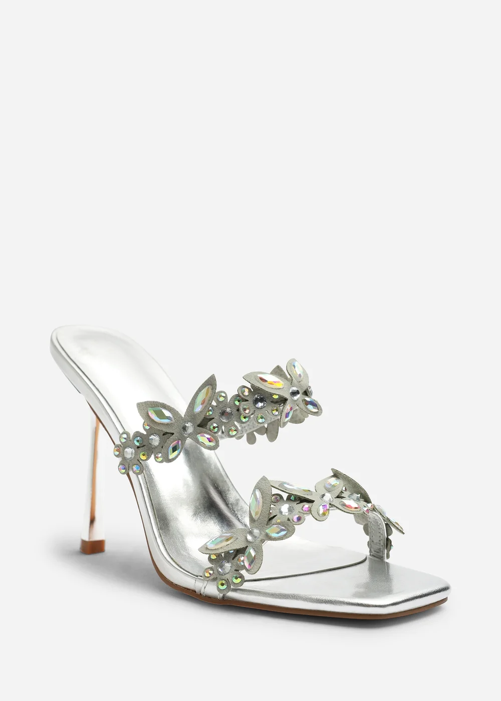 Where's That From Dazira Silver Cut Out Flower Trim Detail Heeled Mules - Size 6 Image 2