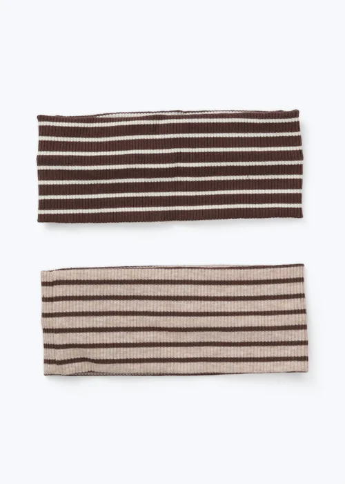 Muse 2 Pack Brown Striped Ribbed Headbands - One Size Image 1